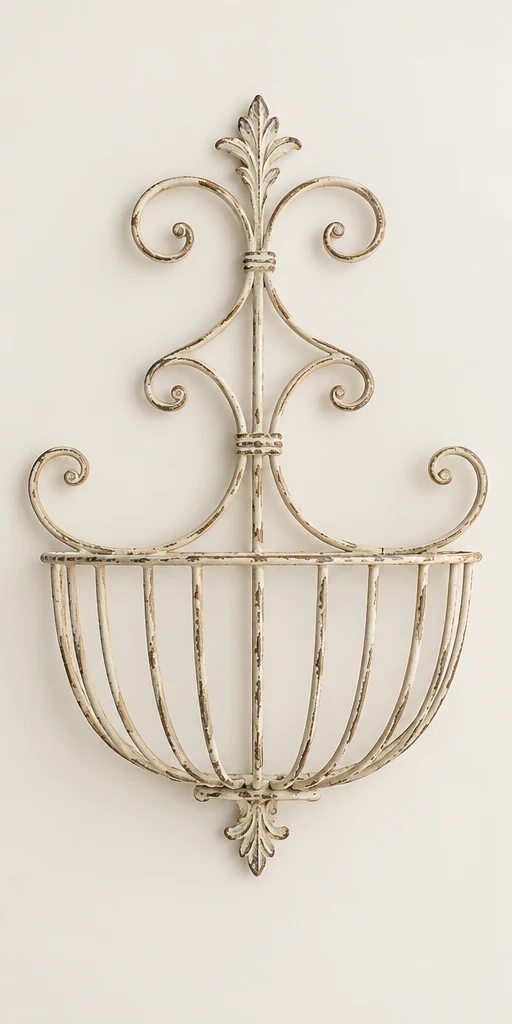 Aveline Scroll Basket in Antique ivory, empty basket front view