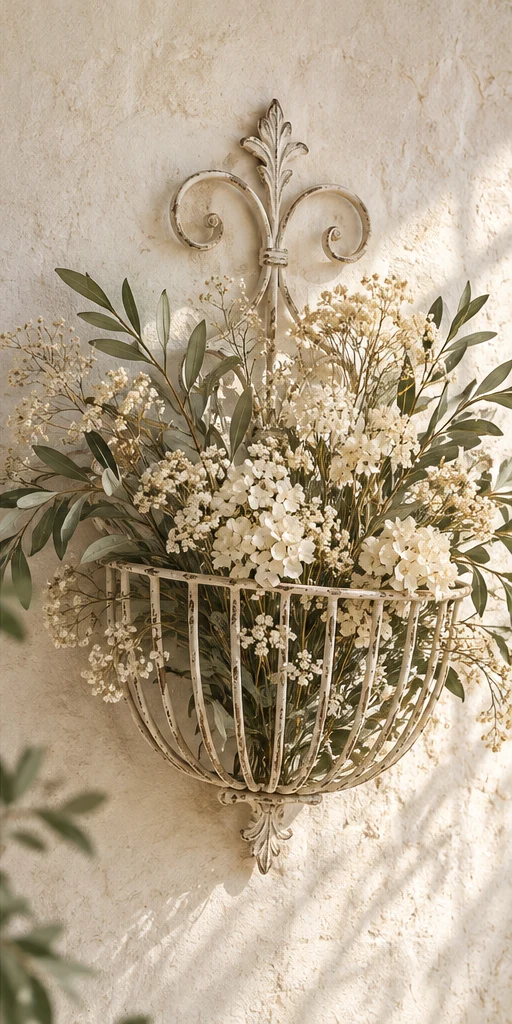 Garden Gate iron wall basket styled with flowers