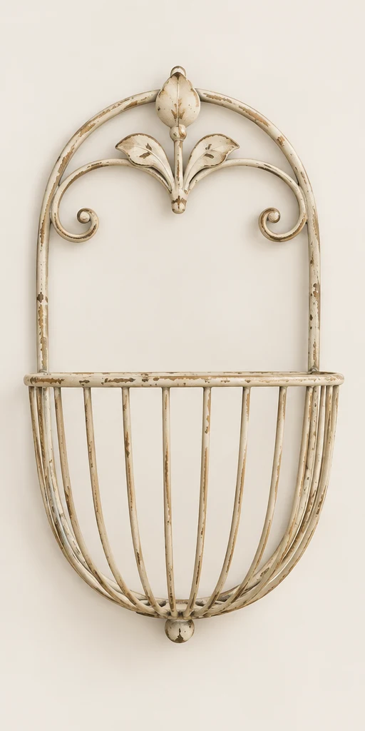 Fleur Medallion Basket in Antique ivory, empty basket front view