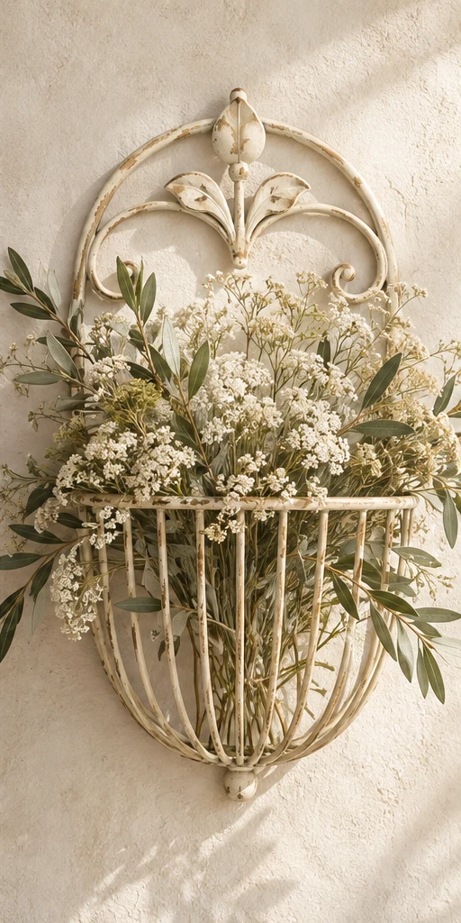 Botanical Frames iron wall basket styled with flowers